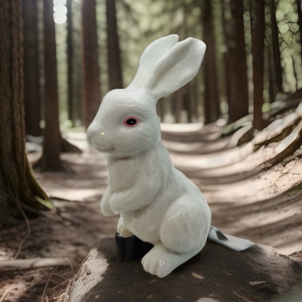 Ceramic White Bunny Rabbit Vintage Standing On Hind Legs Figurine 6” Tall